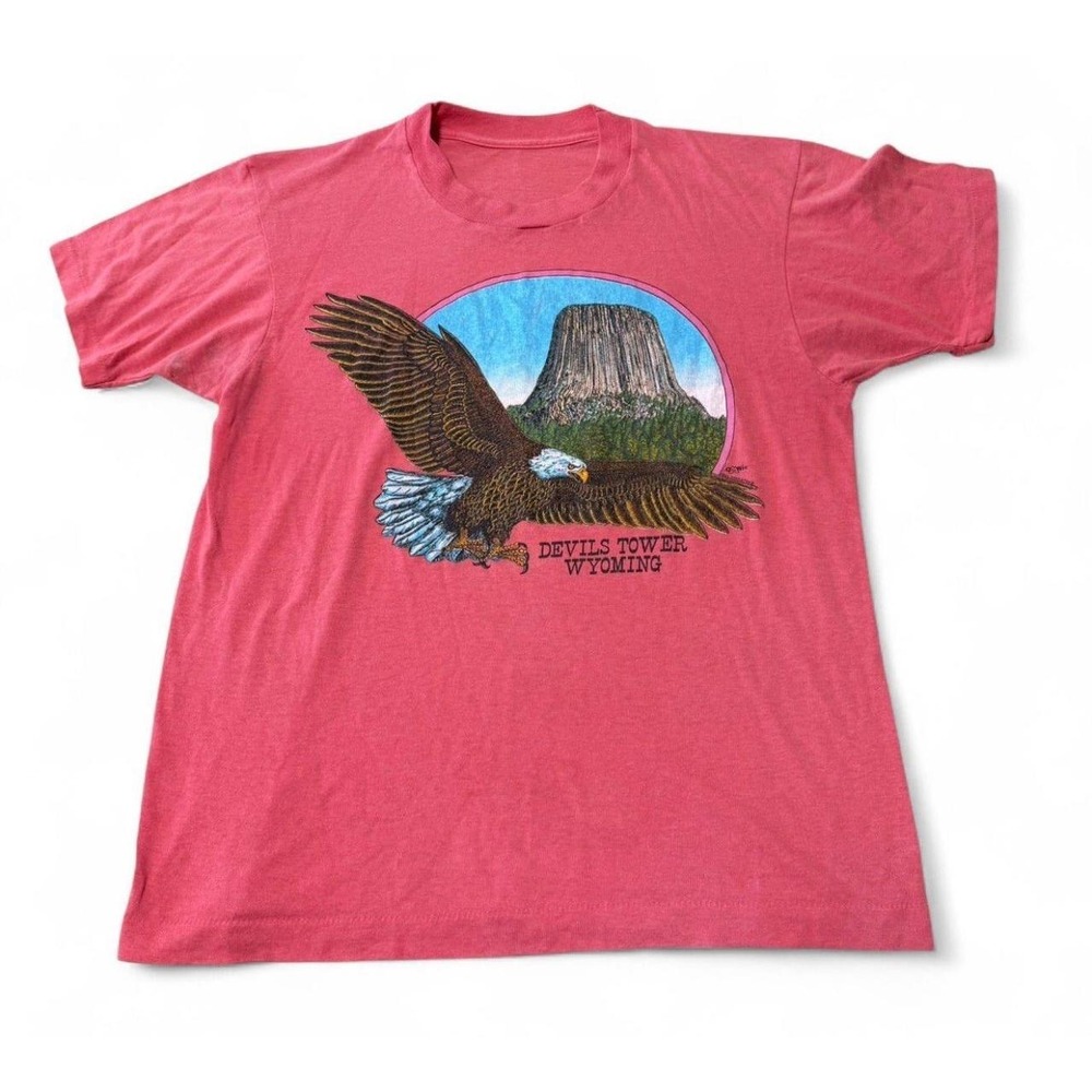 Vintage Devils Tower Wyoming Eagle Graphic T-Shirt M Single Stitch USA Souvenir